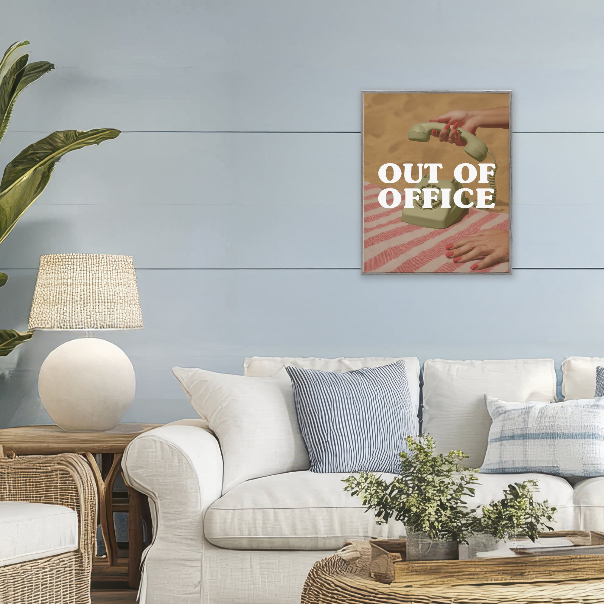 Out of Office Green Phone Gray Framed Giclee Art, design by Lil' Rue
