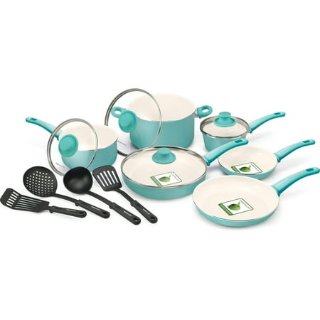 GreenLife Healthy Ceramic Non-Stick 14-Piece Soft Grip Cookware Set