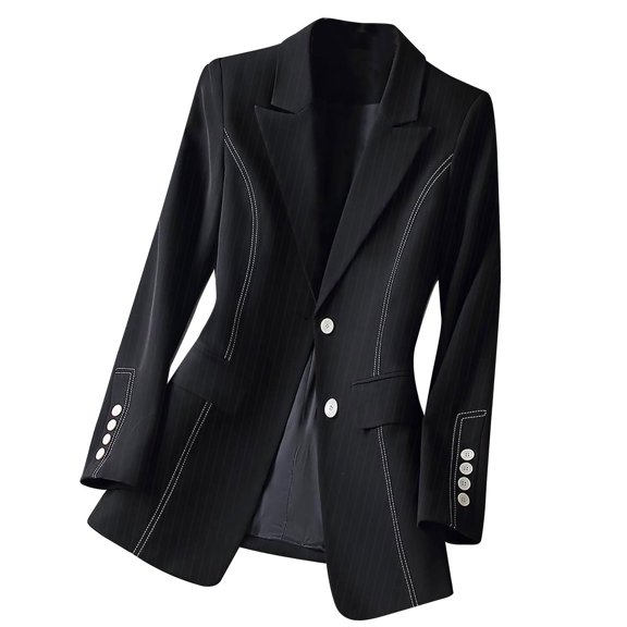 Blazer for Women Elegant Business Office Jacket Casual Open Front Long Long Sleeve Work Notched Lapel Loose Button Down Cardigan Black L