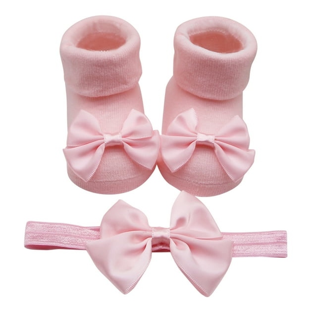 Toddler First Walking Shoes with Soft Sole and Non- Bottom for Indoor Outdoor Use Plus Matching Bow Hair Accessory Set