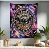 Ambesonne Purple Tapestry Twin Size, Death Moth Space Mandala, 68"x88", Black Mustard Quartz