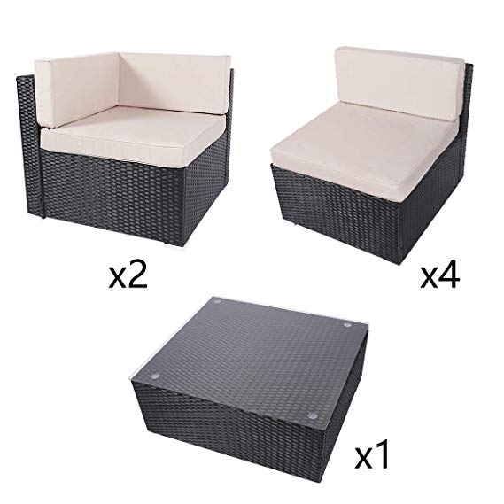 U Max 7 Pcs Outdoor Patio Pe Rattan Wicker Sofa Sectional Furniture Conversation Set Walmart Com Walmart Com