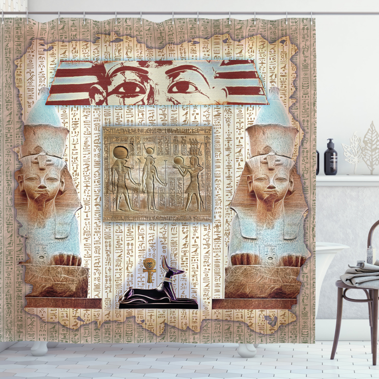 Egypt Shower Curtain, Eastern Heritage Ancient Egyptian Pharaoh Mummy