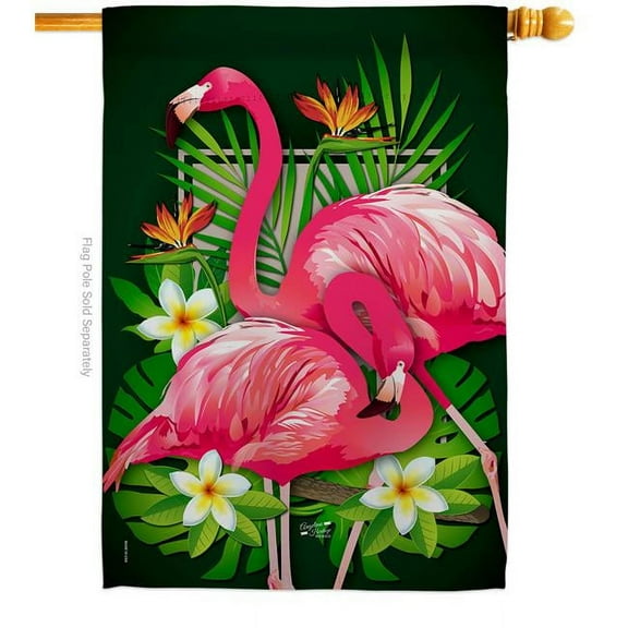 Angeleno Heritage H137031-BO Tropical Flamingo Summertime 28 x 40 in. Double-Sided Decorative Vertical House Flags for Decoration Banner Garden Yard Gift