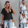 thumbnail image 3 of Women Short Sleeve V-Neck Blouses Peplum T Shirt Casual Loose Solid Pleated Ruffle Hem Pullover Crop Top, 3 of 18