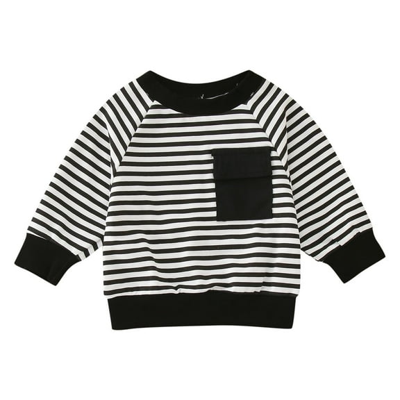 WOYY Boys Long Sleeve Striped Sweatshirt Kids Casual Crewneck Pullover Shirt