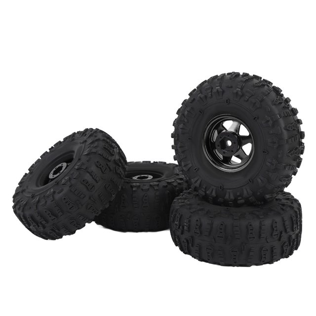 4PCS RC Wheel Crawler Tire Set, Robust Rubber Tires and Metal Hubs, Excellent Grip, Shock Absorption, Easy to Install, Compatible with Redcat, Axial SCX10, D90, Hpi