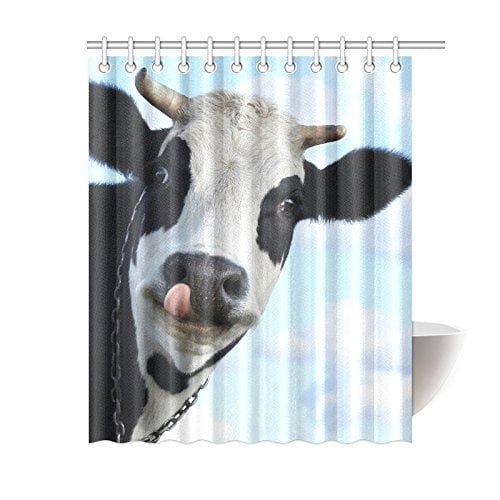 ABPHQTO Divertida vaca sonriente con lengua Baño Cortina de ducha de tela impermeable 160x180 cm