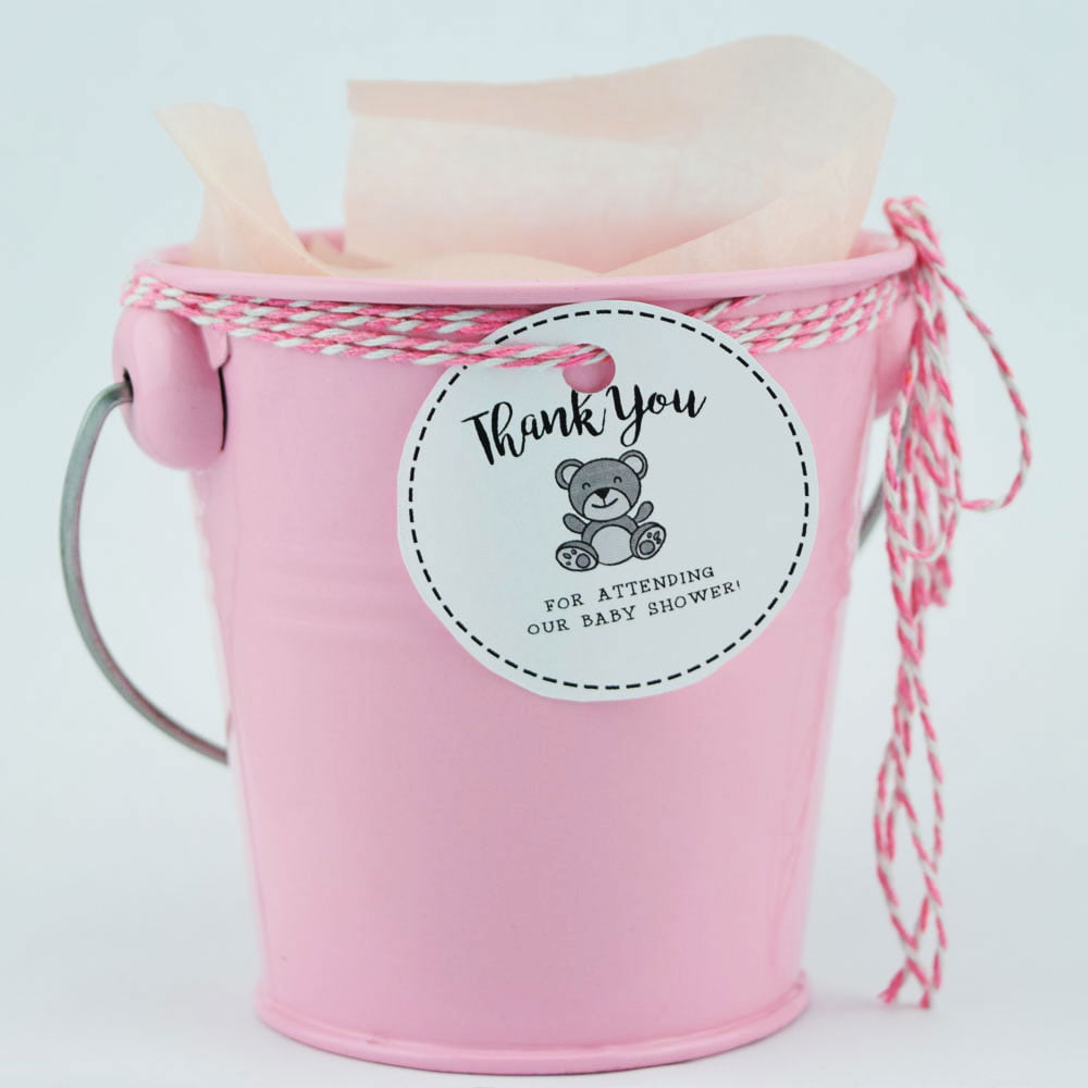 Pink 5-Inch Baby Girl Shower Metal Pail Bucket Favor Boxes 