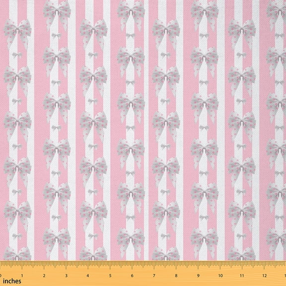 Homewish Cute Polkadots Bowknot Fabric by the Yard 1 Yard for Kids, Pink Stripes Abstract Room Decor Fabric by the Yard, Cartoon Bow Theme Sewing Fabric, Luxury Bedroom Decor