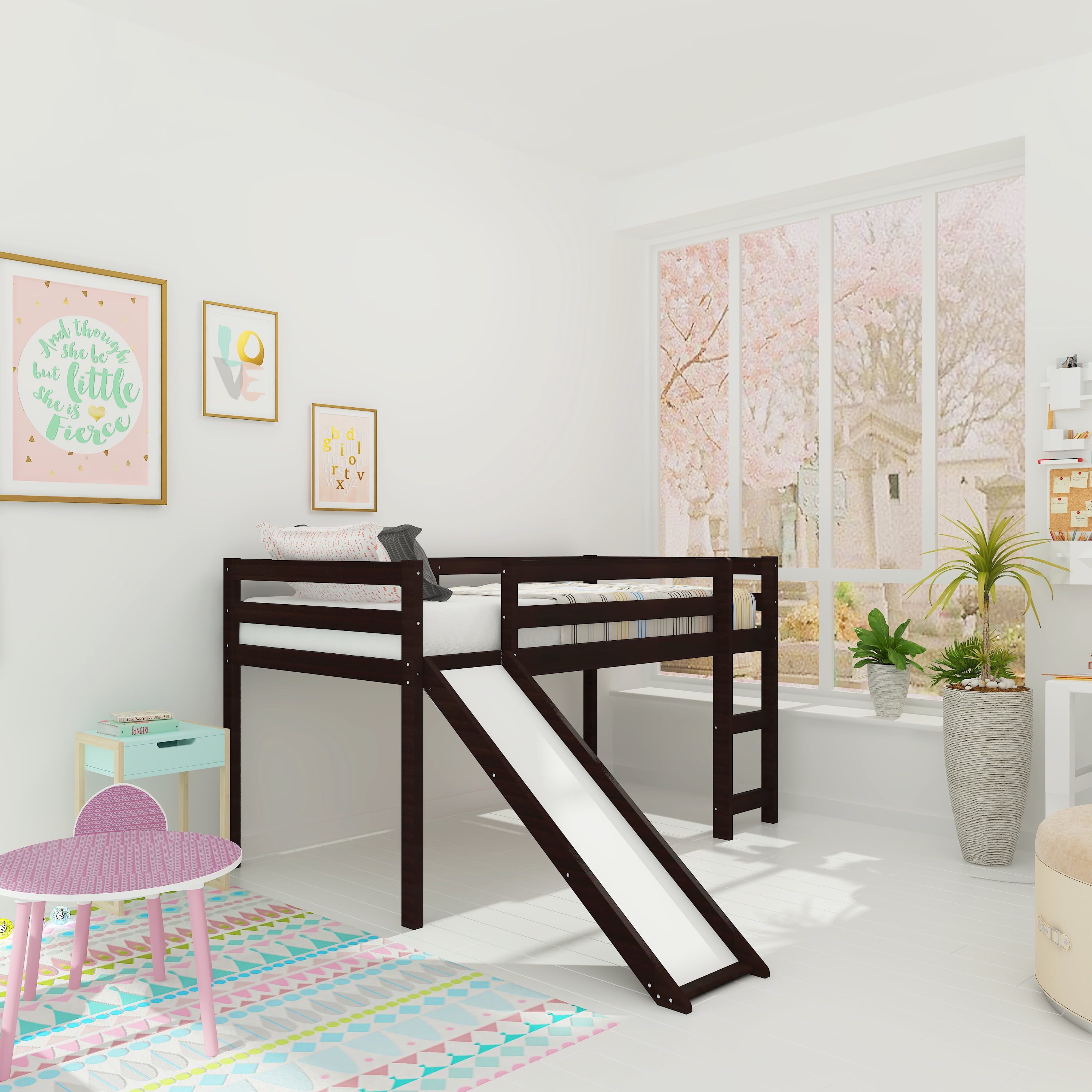 Multiple Finishes Harper&Bright Designs Wood Twin Loft Bed with Slide Multiple Finishes Harper&Bright Designs Wood Twin Loft Bed with Slide