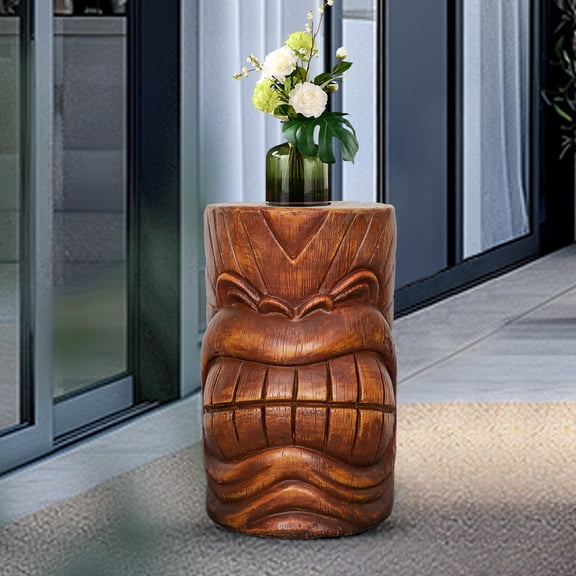 Tiki Head Statue for Garden Decor, 19.6in High Tiki Totem Garden Sculptures & Statues for Patio Pool Yard Summer Decor
