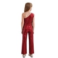 thumbnail image 2 of LiiYii Kids Girls Sparkly Sequins Jumpsuit One Shoulder Sleeveless Wild Leg Pants Romper Dance Party Gown Burgundy 14, 2 of 10