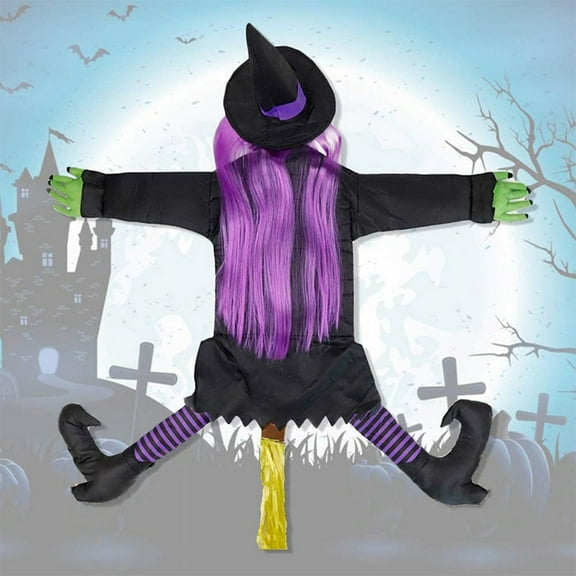 53Inch Crashing Witch Halloween Decorations, Into Tree, Crashed Props for Porch