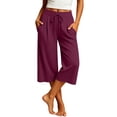 thumbnail image 2 of Bloomae Women's Capri Pants Lightweight Casual Wide Leg Yoga Capris Pants Loose Comfy Elastic High Waist Drawstring Cropped Lounge Sweatpants with Pockets, 2 of 10