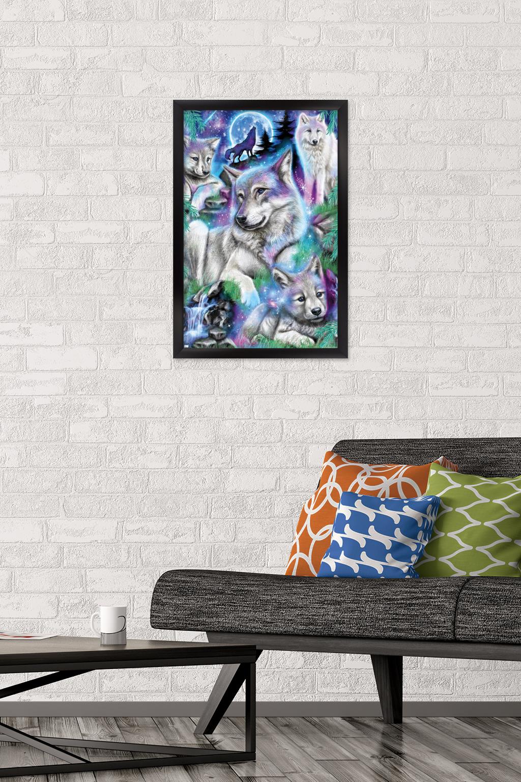 Sheena Pike - Daydream Galaxy Wolves Wall Poster, 14.725" x 22.375" Framed