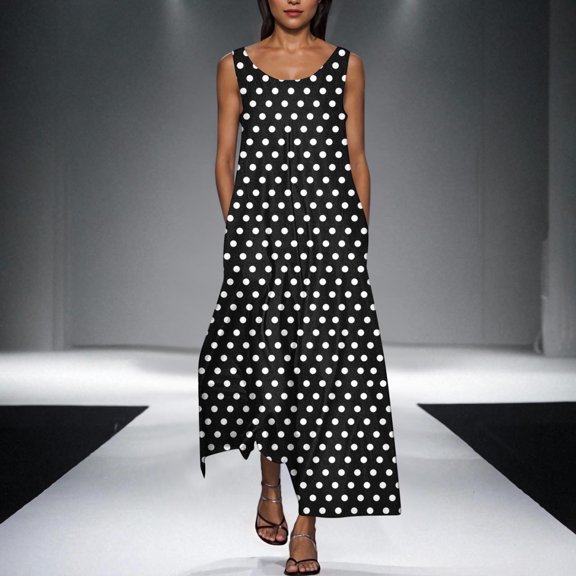 Summer Beach Dresses for Womens 2025 Plus Size Fashion Sexy Printing Sleeveless Round Neck Dress