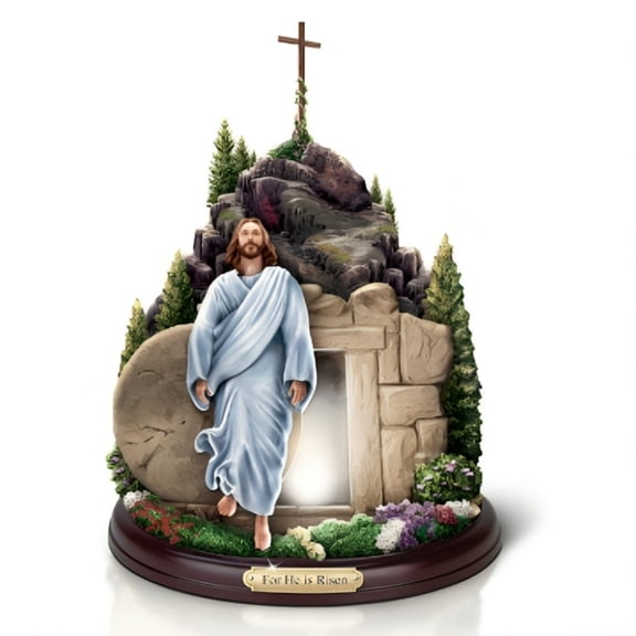 The Bradford Exchange Thomas Kinkade Studios He Is Risen Sculpture Jesus Christ's Resurrection Hand-painted & Handcrafted with Realistic Stone-like Texture Illuminated Decor 10-inches