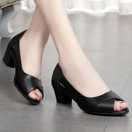 

Women s Shoes Casual Slip-on Fashion Wear-resistant Anti-skid Thick Mid Heel Peep Toe Sandals