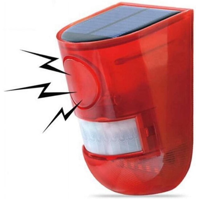 FYBTO Solar Motion Sensor Detector Siren Sound Alarm LED Warning Strobe Flashing Red Light Security Outdoor Waterproof Device Keep Animal Away for Home Warehouse Farm (Red Lampshade)-0621