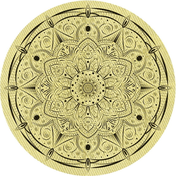 Ahgly Company Indoor Round Patterned Sun Yellow Area Rugs, 6' Round