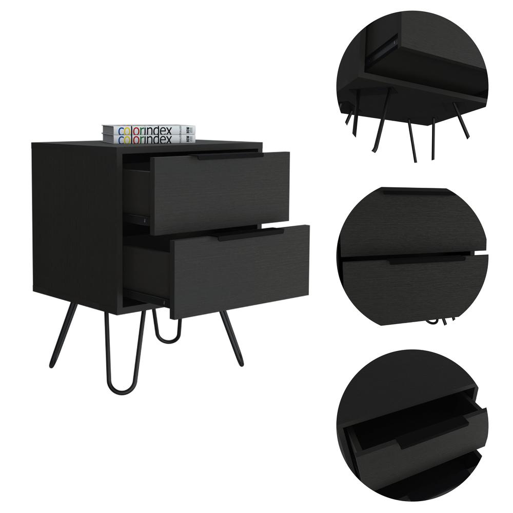 HomeRoots 478271 22 in. Black Wengue Two Drawer Nightstand