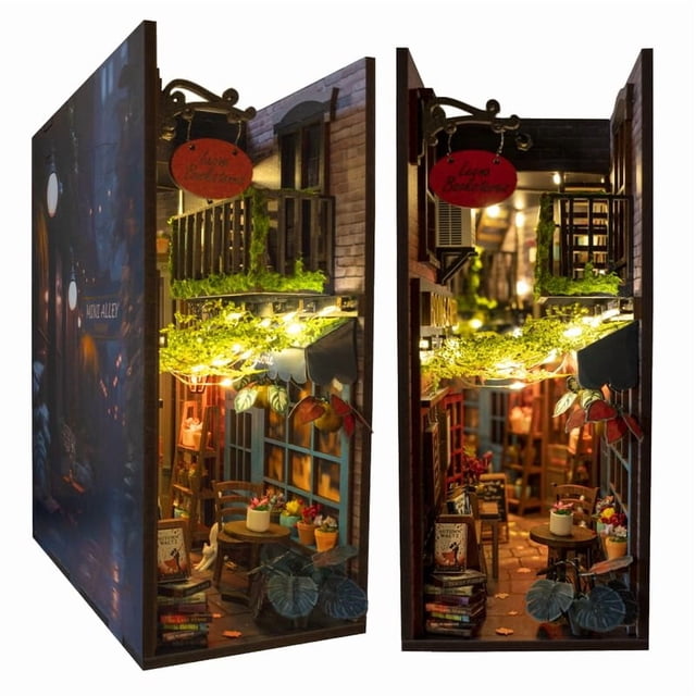 MiniAlley Book Nook DIY Kit - Dreamy - Miniature House Dollhouse Kit for Adult and Teens, Booknook Bookshelf Decor Alley Model Build with LED Light, Gifts for Family and Friends