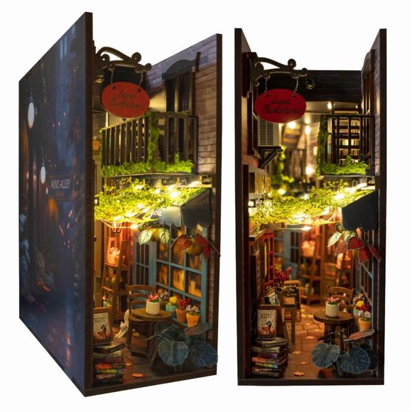 MiniAlley Book Nook DIY Kit - Dreamy - Miniature House Dollhouse Kit for Adult and Teens, Booknook Bookshelf Decor Alley Model Build with LED Light, Gifts for Family and Friends