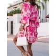 thumbnail image 6 of Women'S V-Neck Fashion Print Wavy Sleeve Skirt Dress Summer Spring Floral Boho Dress Red L, 6 of 7
