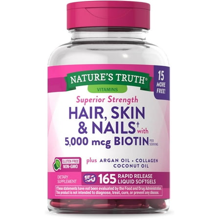 Natures Truth Superior Strength Hair, Skin and Nails with 5000mcg Biotin Softgels, 165 Ea