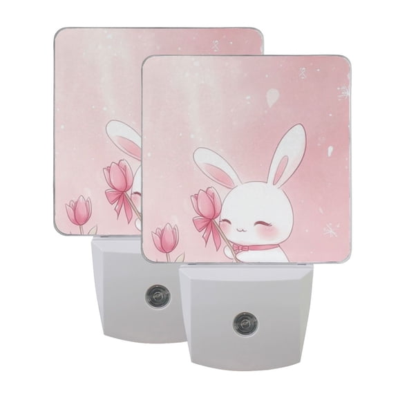Cute Bunny LED Night Light with Smart Sensor Plug Into Wall Dusk to Dawn 2 packs