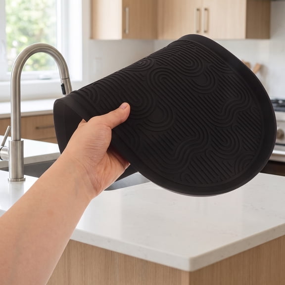 LITINKIMI Black Silicone Utility Tray for Coffee Station with Anti Slip and Spill Containment