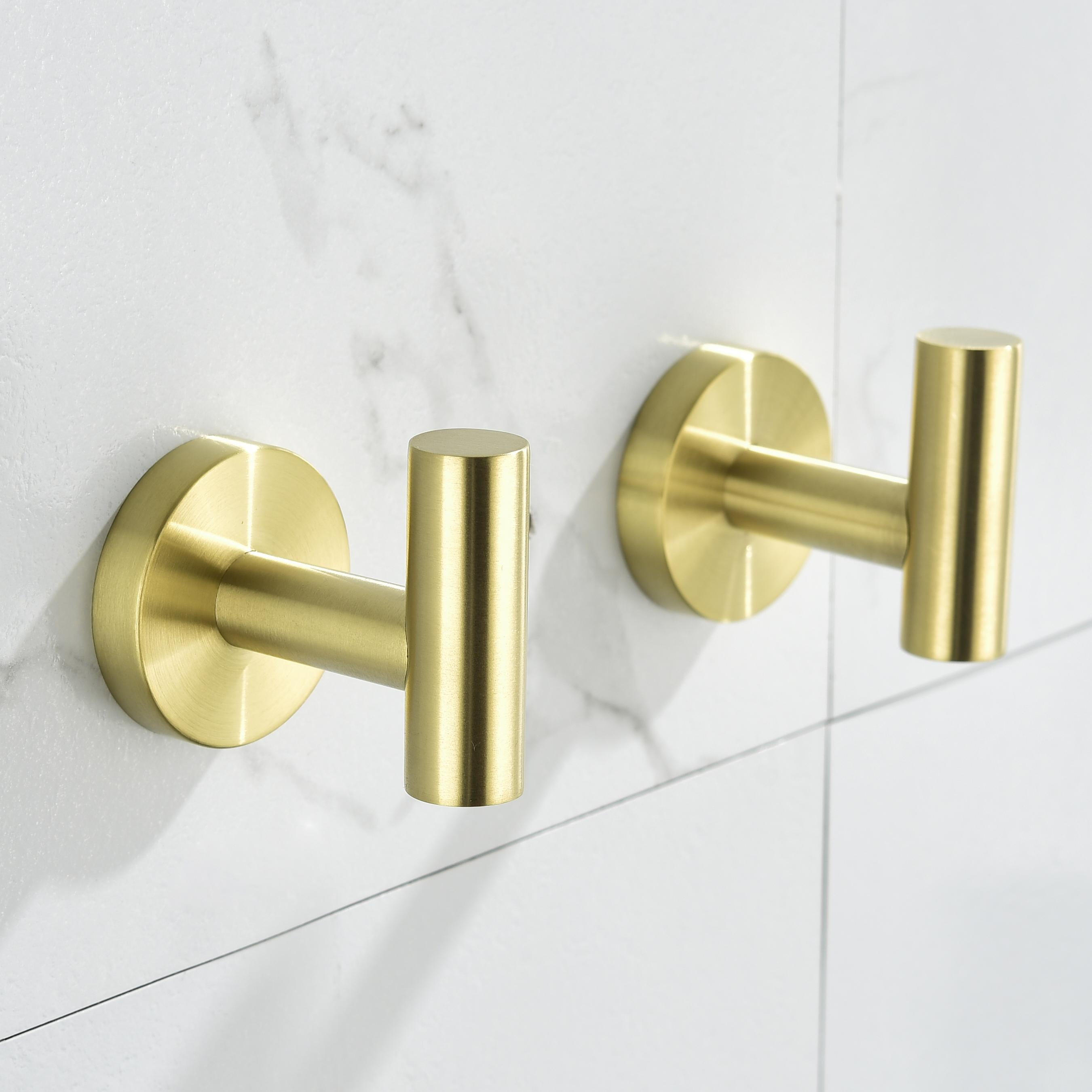 6 Pcs Bathroom Hardware Set,Stainless Steel Round Wall Mounted Includes Hand Towel Bar,Toilet Paper Holder,Robe Towel Hooks,Bathroom Accessories Kit,Gold