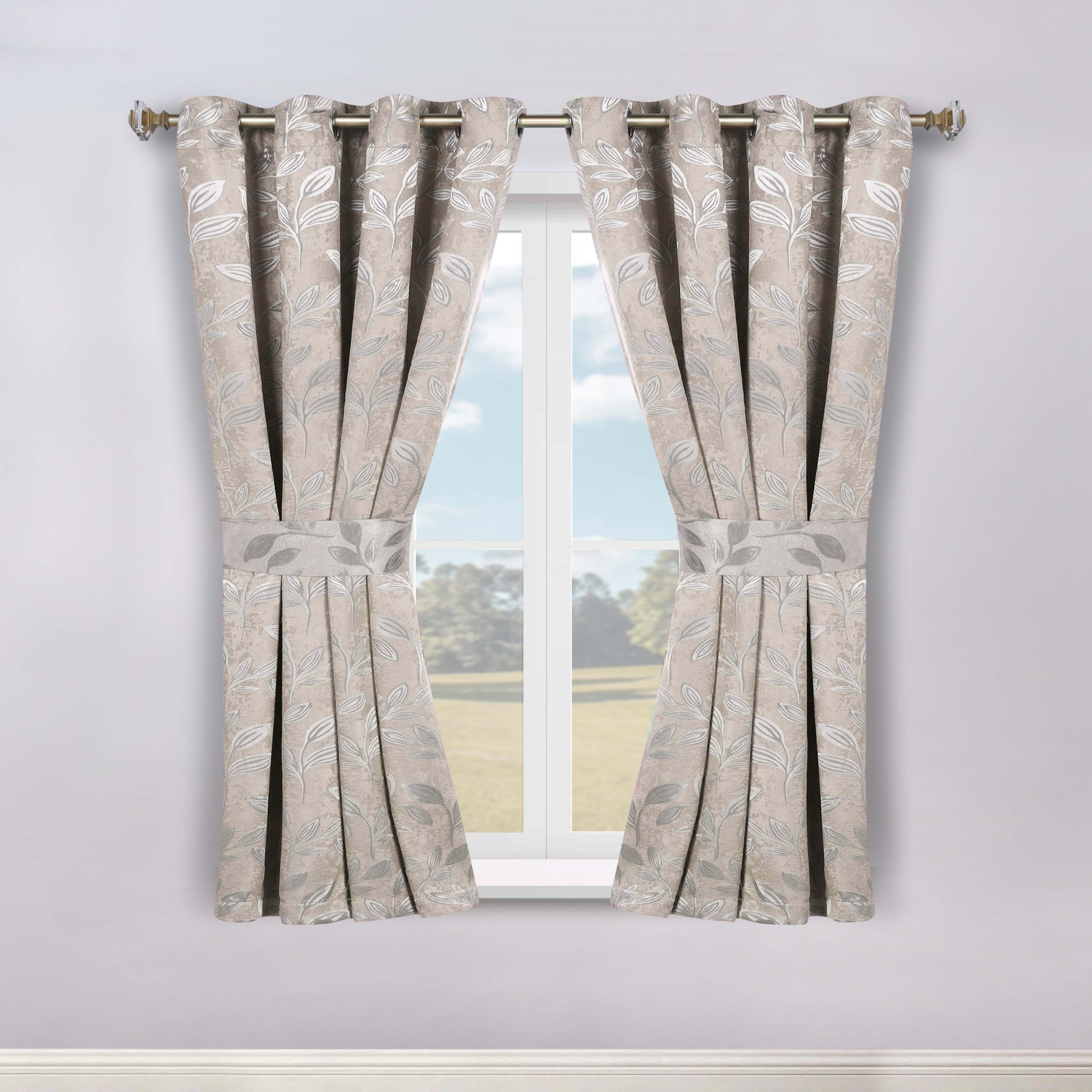 Superior Blackout Leaves Curtains Set of 2, Light Filtering Grommet Curtain Panel Set, Ivory, 46"W x 63"L