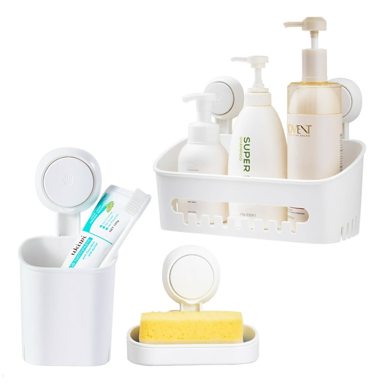 TAILI Shower Caddy Removable Vacuum Suction Cup Storage Basket +Toothbrush  Holder + Soap Dish, DIY Drill-Free Kitchen Bathroom Bedroom Organizer Set