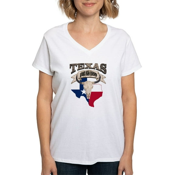 CafePress - Bull Skull Born Texas Women's V Neck T Shirt - Womens Cotton V-Neck T-shirt