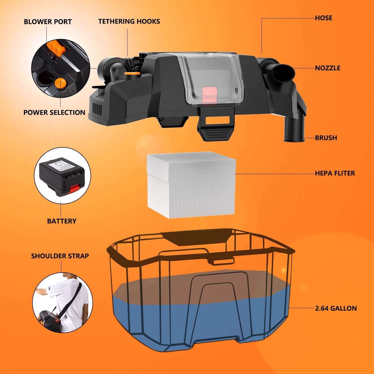 MOOSOO 17Kpa Small Shop Vacuum Cleaner 
