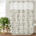 thumbnail image 3 of Farmhouse Sage Green No Hook Shower Curtain Waterproof, Bathroom Curtains with Snap in Liners and See Through Top Window, Vintage Flower Leaf Botanical Hotel Style Bathtub Curtains Shower 72"Wx84"L, 3 of 8