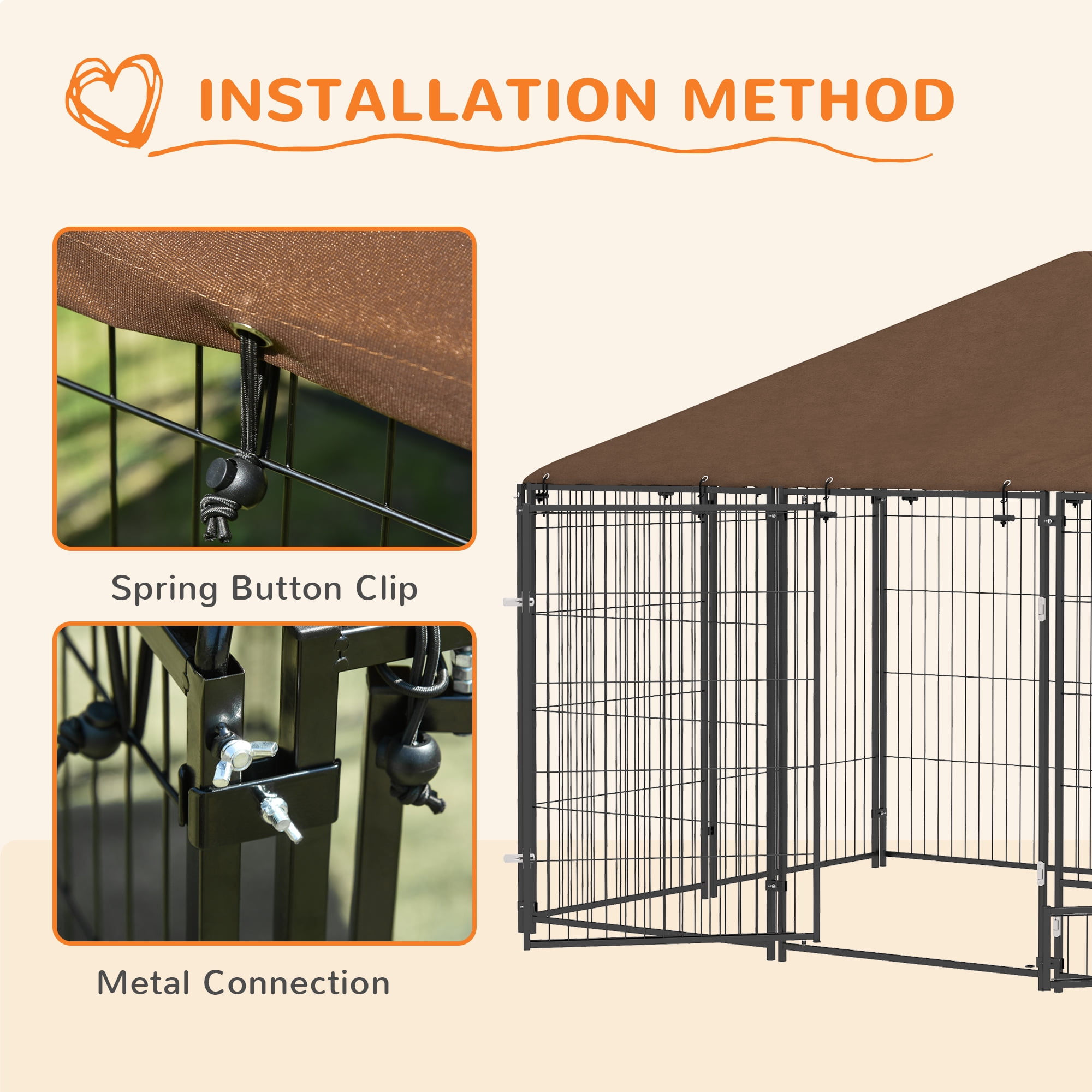 PawHut Outdoor Dog Kennel, 6.9' x 4.6' x 5' Puppy Play Pen with Canopy Garden Playpen Fence Crate Enclosure Cage Rotating Bowl, Black