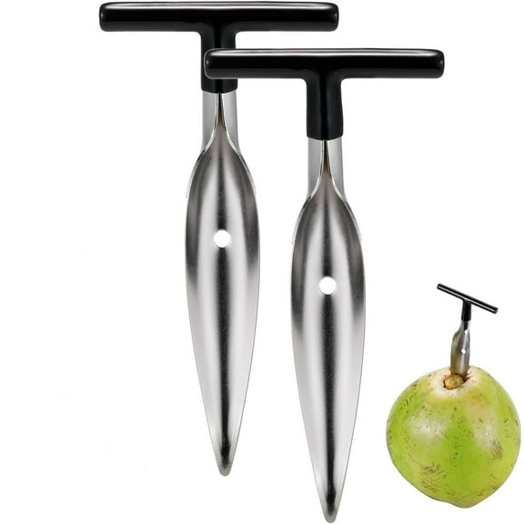 RUseeN 2 Pack Coconut Opener, Food Grade Stainless Steel Coco Nut Bottle Opener for Fresh Green Young Coconut Water, Works With Peeled Thai Young White Coconuts, Open in Seconds Super Safe