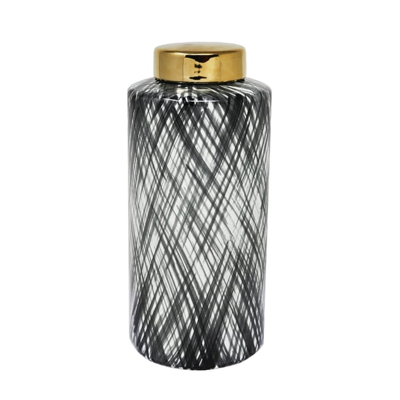 Sagebrook Home Ceramic 13" Ginger Jar, Black/white