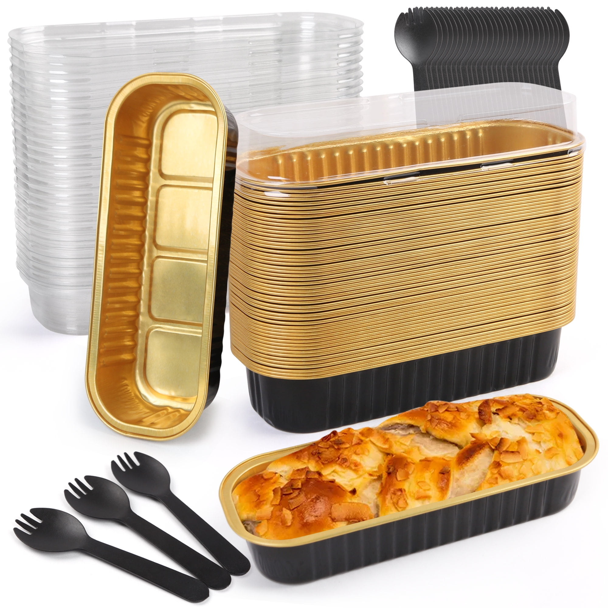 LotFancy 50 Mini Cake Pans with Lids and Spoons,6.8oz Disposable