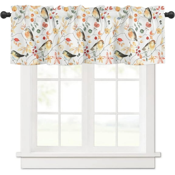 Rdsfhsp  Birds Branches Leaves Polyester Valance for Living Room Kitchen Light Filtering 54"x18"