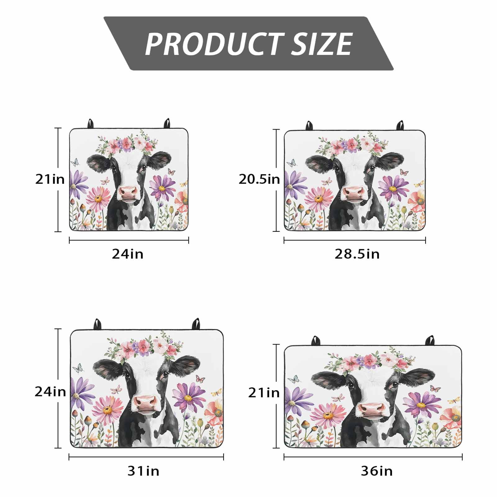 Flowers Cow Stove Top Cover for Electric Stove, Heat-proof & Non Slip Glass Top Stove Cover Protector, Spring Botanical Floral Plants Butterfly Kitchen Flat Cooktop Rubber Mat 24x21 Inches
