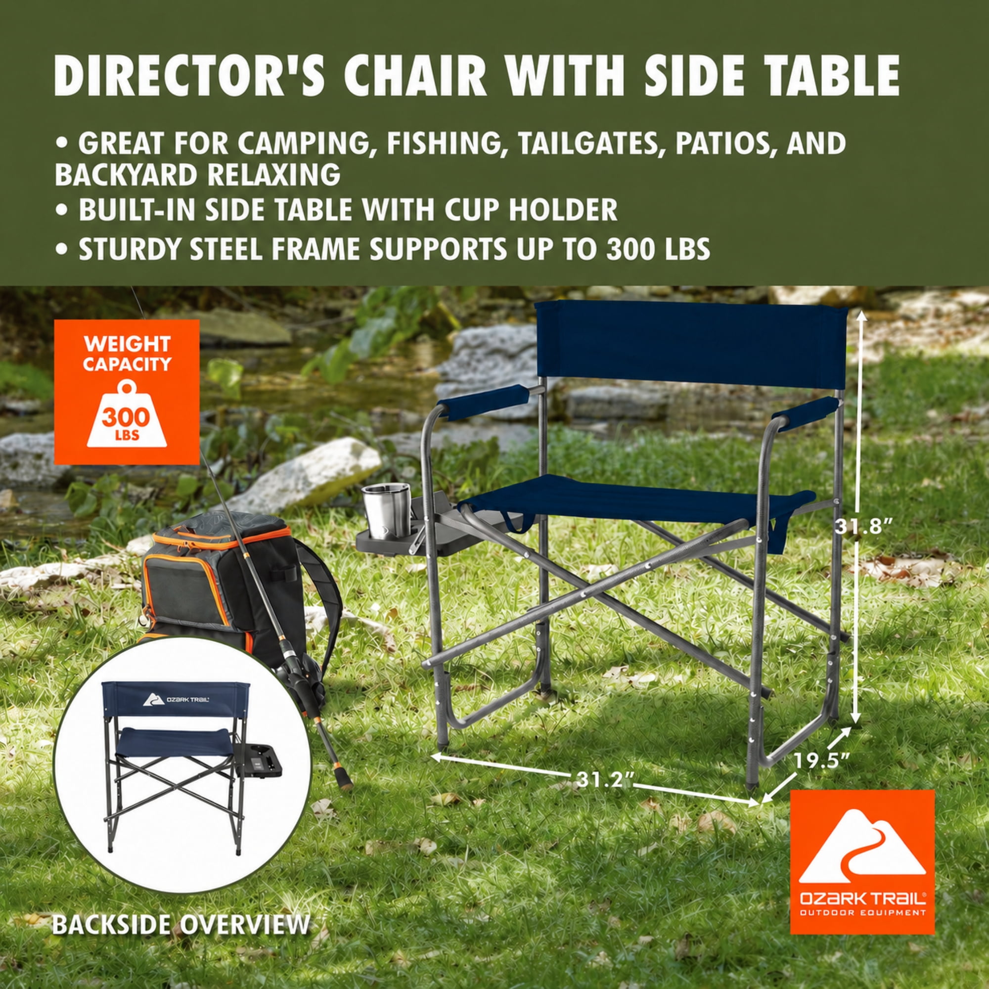 Ozark Trail Director Chair with Side Table, Navy