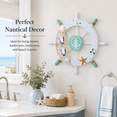 thumbnail image 3 of Boat Ship Steering Wheel with Fish Net and Shell Accents, Charming White Wall Decor for Beach-Inspired Home, Wood, 3 of 7