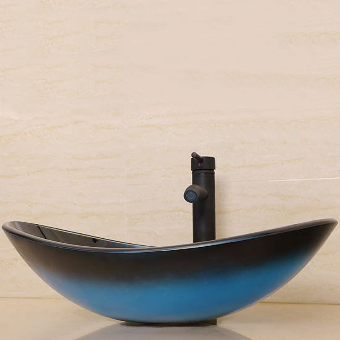 Wonline Modern Bathroom Oval Tempered Glass Vessel Sink Orb Pop up Drain & Faucet Bowl Vanity Basin Combo