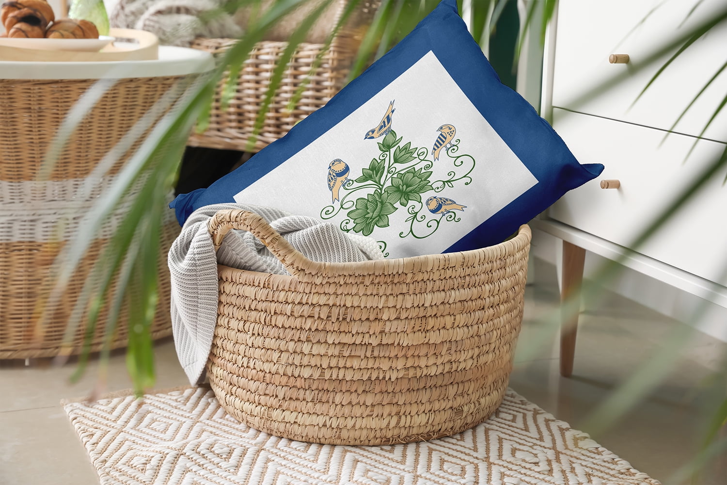 20" x 14" Simply Daisy Birds And Flowers Polyester Indoor/Outdoor Pillow, Nautical Navy Qty 1