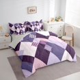thumbnail image 3 of Feelyou Fashion Abstract Twin Bedding Sets 7-Piece, Checkered Gingham Bedding Comforter Set, Purple Square Geometric Reversible Sheet Sets, Ultra Soft Home Decor, 3 of 7