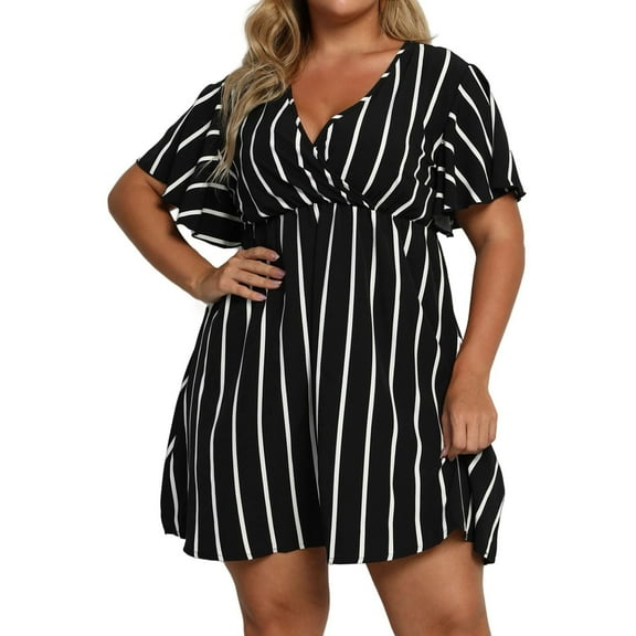 Maternity Athletic Dress, Casual Plus Size Striped V Neck Short Sleeve Tunic Bohemian Dress Princess Ladies Prom Dresses For Women 2025 Semi Formal Dresses Cocktail Maxi (L, Black) ZMTing